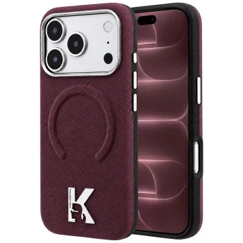Калъф за телефон за iPhone 18 Pro Max / iPhone 17 Pro Max Grained Leather Embossed Ring MagSafe (KLHMP18X6PWBKECR) - Karl Lagerfeld - Бордо