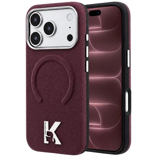 Калъф за iPhone 17 Pro Max - Grained Leather Embossed Ring MagSafe (KLHMP18X6PWBKECR) - Karl Lagerfeld - Бордо