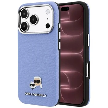 Калъф за телефон за iPhone 18 Pro Max / iPhone 17 Pro Max Grained Leather KC Heads Metal MagSafe (KLHMP18X6PSKCHLB) - Karl Lagerfeld - Светлосин