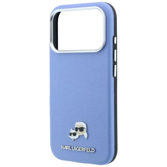 Калъф за iPhone 17 Pro Max - Grained Leather KC Heads Metal MagSafe (KLHMP18X6PSKCHLB) - Karl Lagerfeld - Светло син