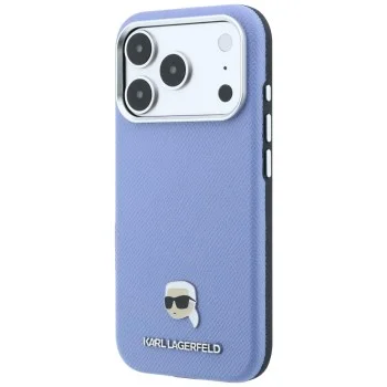 Калъф за телефон за iPhone 18 Pro Max / iPhone 17 Pro Max Grained Leather KH Metal MagSafe (KLHMP18X6PSKHLB) - Karl Lagerfeld - Светлосин