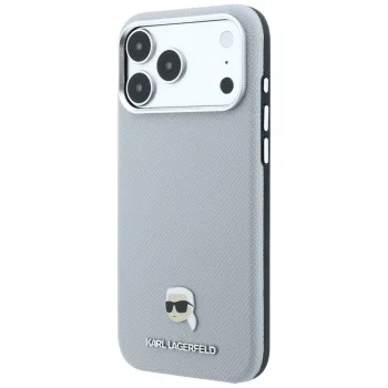 Калъф за телефон за iPhone 18 Pro Max / iPhone 17 Pro Max Grained Leather KH Metal MagSafe (KLHMP18X6PSKHLG) - Karl Lagerfeld - Сив