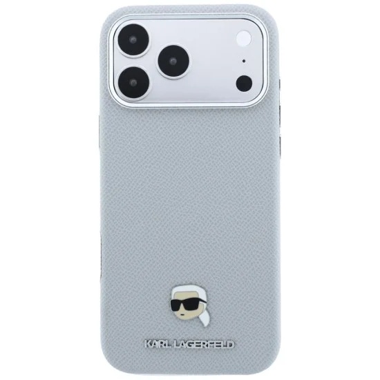 Калъф за iPhone 17 Pro Max - Grained Leather KH Metal MagSafe (KLHMP18X6PSKHLG) - Karl Lagerfeld - Сив