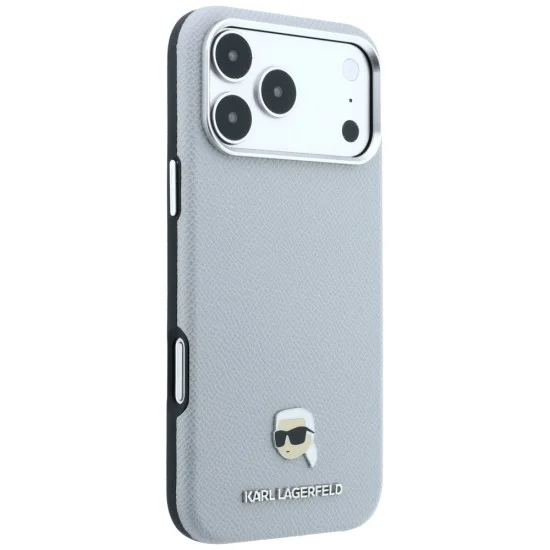 Калъф за iPhone 17 Pro Max - Grained Leather KH Metal MagSafe (KLHMP18X6PSKHLG) - Karl Lagerfeld - Сив