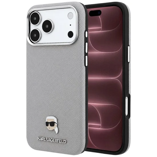 Калъф за iPhone 17 Pro Max - Grained Leather KH Metal MagSafe (KLHMP18X6PSKHLG) - Karl Lagerfeld - Сив