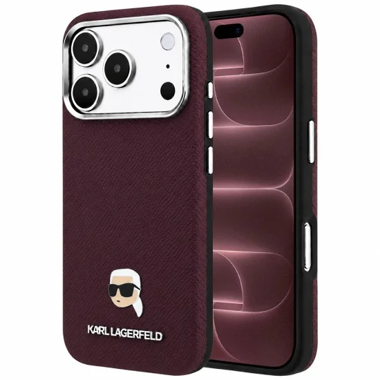 Калъф за iPhone 17 Pro Max - Grained Leather KH Metal MagSafe (KLHMP18X6PSKHLR) - Karl Lagerfeld - Бордо
