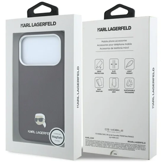 Калъф за iPhone 17 Pro Max - Grained Leather KH Metal MagSafe (KLHMP18X6PSKHLR) - Karl Lagerfeld - Бордо