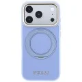 Калъф за iPhone 17 Pro Max - Grained Leather Ring Stand 360 Classic Logo MagSafe (GUHMP18X6PSGRSCLB) - Guess - Светло син