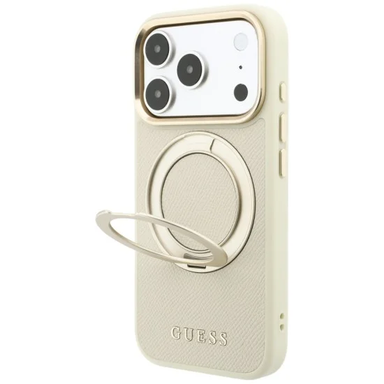 Калъф за iPhone 17 Pro Max - Grained Ring MagSafe - Guess - Бежов