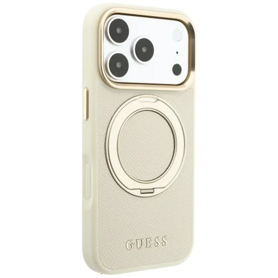 Калъф за iPhone 17 Pro Max - Grained Ring MagSafe - Guess - Бежов