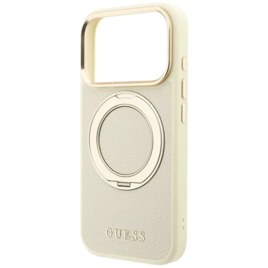 Калъф за iPhone 17 Pro Max - Grained Ring MagSafe - Guess - Бежов