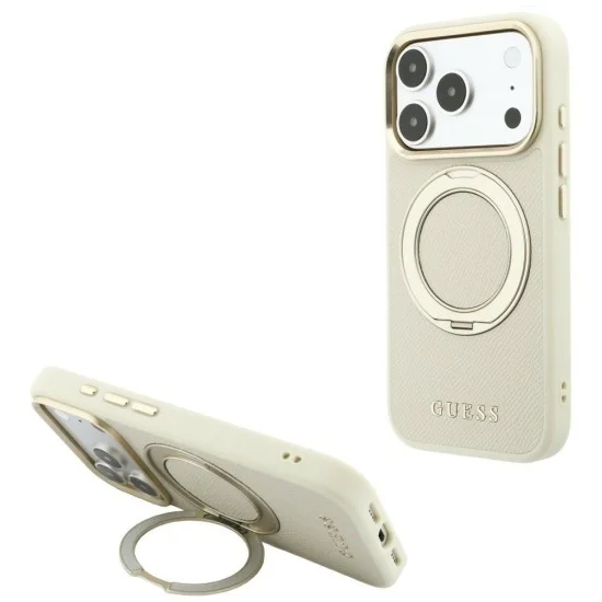 Калъф за iPhone 17 Pro Max - Grained Ring MagSafe - Guess - Бежов