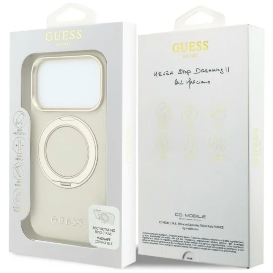 Калъф за iPhone 17 Pro Max - Grained Ring MagSafe - Guess - Бежов