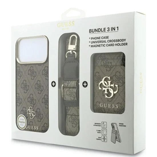 Калъф за iPhone 17 Pro Max - Hardcase 4G Cardslot & Big Strap MagSafe (GUBPHUP18XP4SM44CW) - Guess - Кафяв