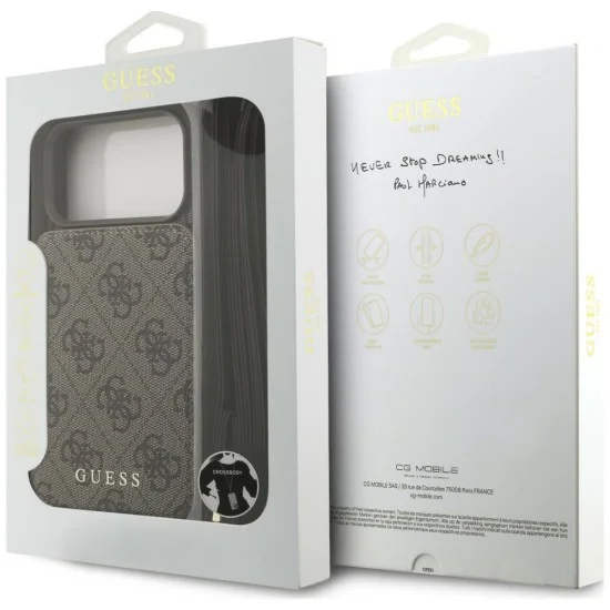 Калъф за iPhone 17 Pro Max - Hardcase 4G Crossbody Cardslot (GUHCP18XCB4GB) - Guess - Кафяв