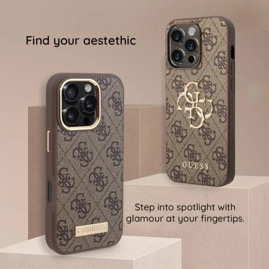 Калъф за iPhone 17 Pro Max - Hardcase 4G Double Card Triangle (GUHCP18XP4TPW) - Guess - Кафяв