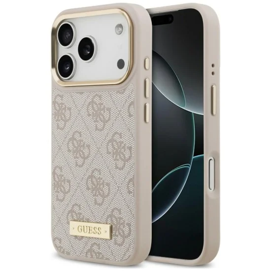 Калъф за iPhone 17 Pro Max - Hardcase 4G Logo Plate MagSafe (GUHMP18XU4GPRP) - Guess - Розов