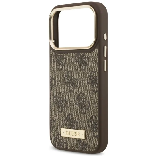 Калъф за iPhone 17 Pro Max - Hardcase 4G Logo Plate MagSafe (GUHMP18XU4GPRW) - Guess - Кафяв