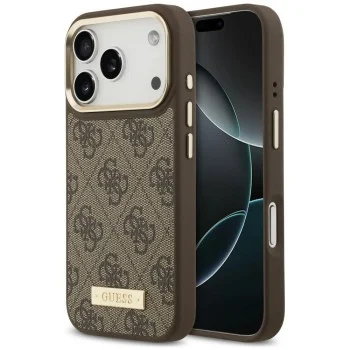Калъф за iPhone 17 Pro Max - Hardcase 4G Logo Plate MagSafe (GUHMP18XU4GPRW) - Guess - Кафяв