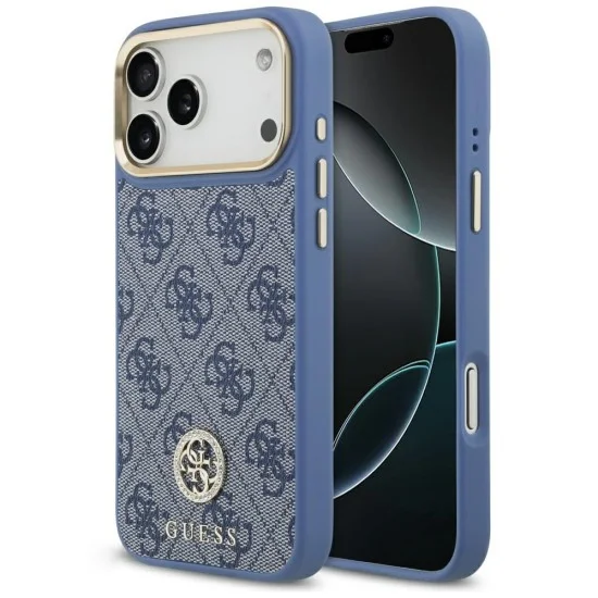 Калъф за iPhone 17 Pro Max - Hardcase 4G Strass Logo MagSafe (GUHMP18XP4GRMDEB) - Guess - Син