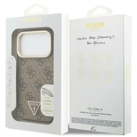 Калъф за iPhone 17 Pro Max - Hardcase 4G Triangle Logo & Stand Camera MagSafe (GUHMP18XPCS4GPTW) - Guess - Кафяв