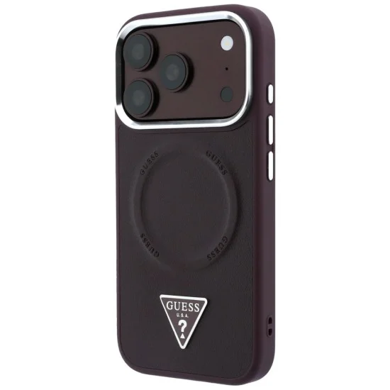Калъф за iPhone 17 Pro Max - Hardcase Triangle Logo MagSafe (GUHMP18XPSDTSCMU) - Guess - Бордо