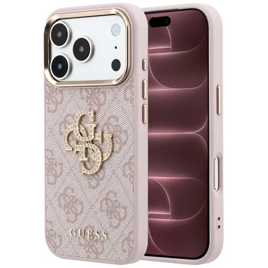 Калъф за iPhone 17 Pro Max - Leather 4G Big Strass Logo (GUHCP18X6P4DSMLP) - Guess - Розов