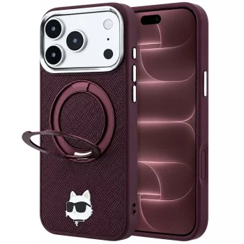 Калъф за телефон за iPhone 18 Pro Max / iPhone 17 Pro Max Leather Ring Stand 360 C Pin MagSafe (KLHMP18XPSRSCHHR) - Karl Lagerfeld - Бордо