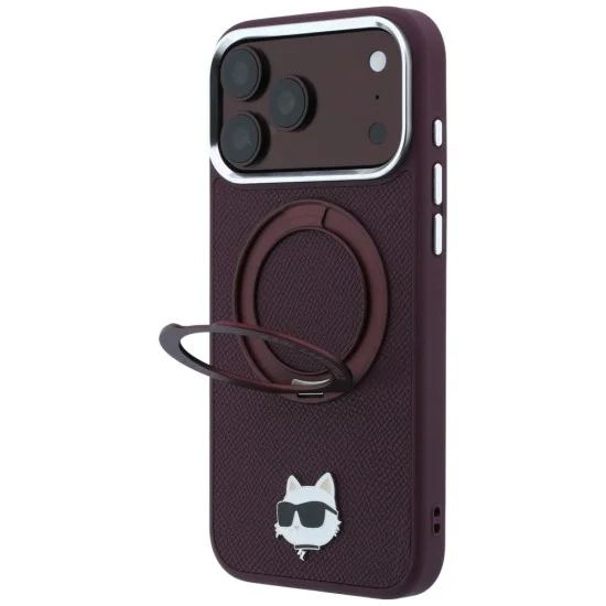 Калъф за iPhone 17 Pro Max - Leather Ring Stand 360 C Pin MagSafe (KLHMP18XPSRSCHHR) - Karl Lagerfeld - Бордо