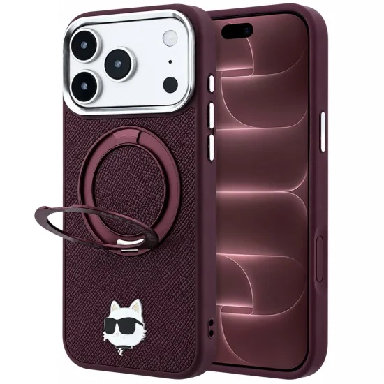 Калъф за iPhone 17 Pro Max - Leather Ring Stand 360 C Pin MagSafe (KLHMP18XPSRSCHHR) - Karl Lagerfeld - Бордо