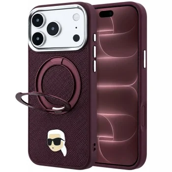Калъф за телефон за iPhone 18 Pro Max / iPhone 17 Pro Max Leather Ring Stand 360 K Pin MagSafe (KLHMP18XPSRSKLHR) - Karl Lagerfeld - Бордо