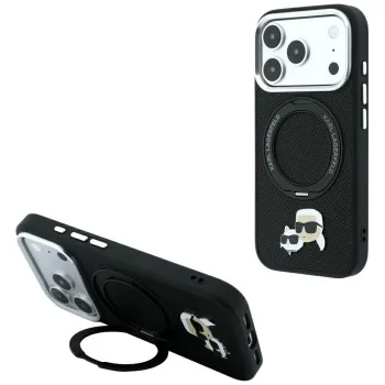Калъф за телефон за iPhone 18 Pro Max / iPhone 17 Pro Max Leather Ring Stand 360 KC Pin MagSafe (KLHMP18XPSRSKCHK) - Karl Lagerfeld - Черен