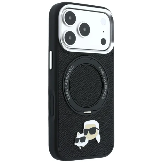 Калъф за iPhone 17 Pro Max - Leather Ring Stand 360 KC Pin MagSafe (KLHMP18XPSRSKCHK) - Karl Lagerfeld - Черен