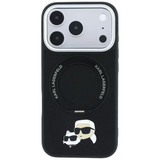 Калъф за iPhone 17 Pro Max - Leather Ring Stand 360 KC Pin MagSafe (KLHMP18XPSRSKCHK) - Karl Lagerfeld - Черен