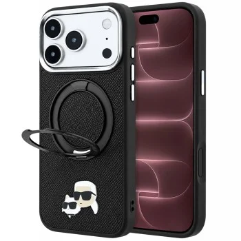 Калъф за телефон за iPhone 18 Pro Max / iPhone 17 Pro Max Leather Ring Stand 360 KC Pin MagSafe (KLHMP18XPSRSKCHK) - Karl Lagerfeld - Черен