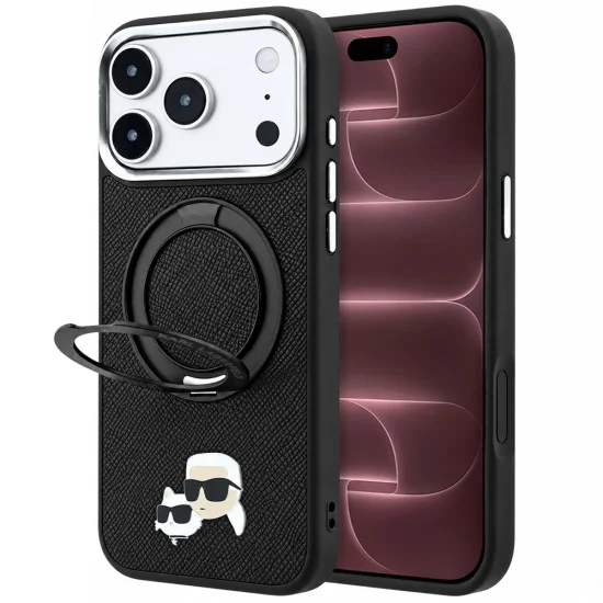 Калъф за iPhone 17 Pro Max - Leather Ring Stand 360 KC Pin MagSafe (KLHMP18XPSRSKCHK) - Karl Lagerfeld - Черен