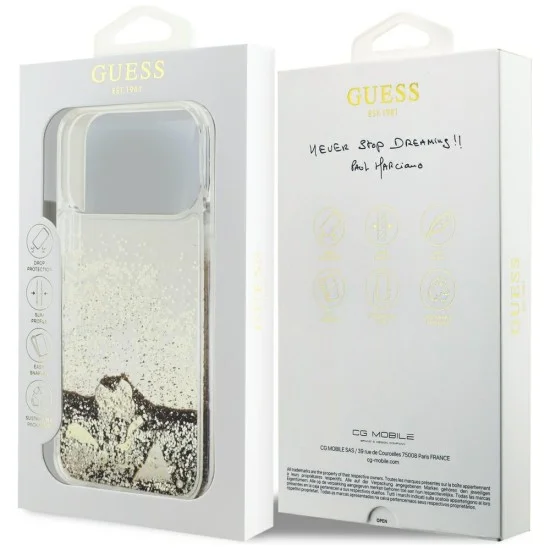 Калъф за iPhone 17 Pro Max - Liquid Glitter Charms (GUHCP18XGLHFLGO) - Guess - Златист