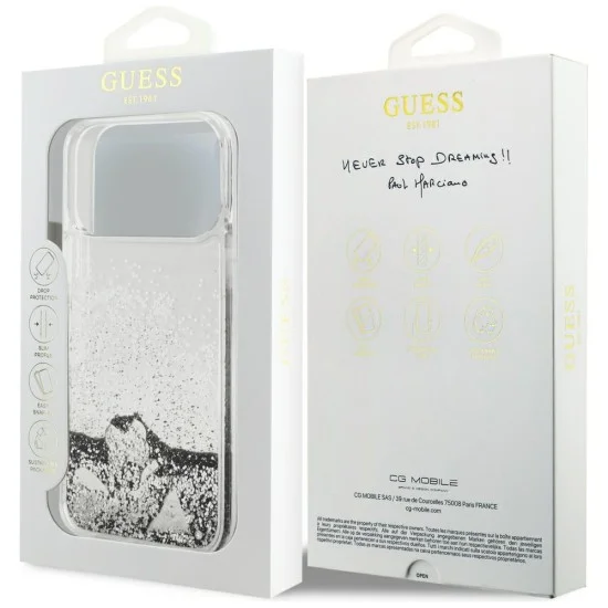 Калъф за iPhone 17 Pro Max - Liquid Glitter Charms (GUHCP18XGLHFLSI) - Guess - Сребрист