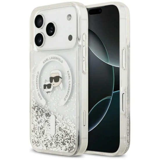 Калъф за iPhone 17 Pro Max - Liquid Glitter KC Heads MagSafe (KLHMP18XLGKCSGH) - Karl Lagerfeld - Прозрачен