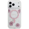 Калъф за iPhone 17 Pro Max - Resin Flowers and Glitter MagSafe (GUHMP18XRBFGFGMP) - Guess - Розов