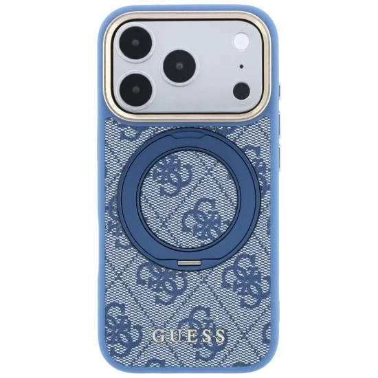 Калъф за iPhone 17 Pro Max - Ring Stand 360 4G Leather Classic Logo MagSafe (GUHMP18X6PS4RSCLB) - Guess - Син