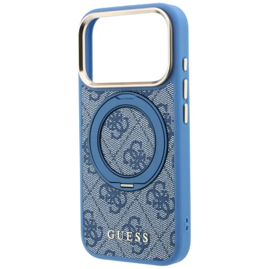 Калъф за iPhone 17 Pro Max - Ring Stand 360 4G Leather Classic Logo MagSafe (GUHMP18X6PS4RSCLB) - Guess - Син