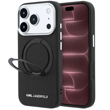 Калъф за телефон за iPhone 18 Pro Max / iPhone 17 Pro Max Ring Stand 360 Saffiano MagSafe (KLHMP18X6PSARSKMK) - Karl Lagerfeld - Черен