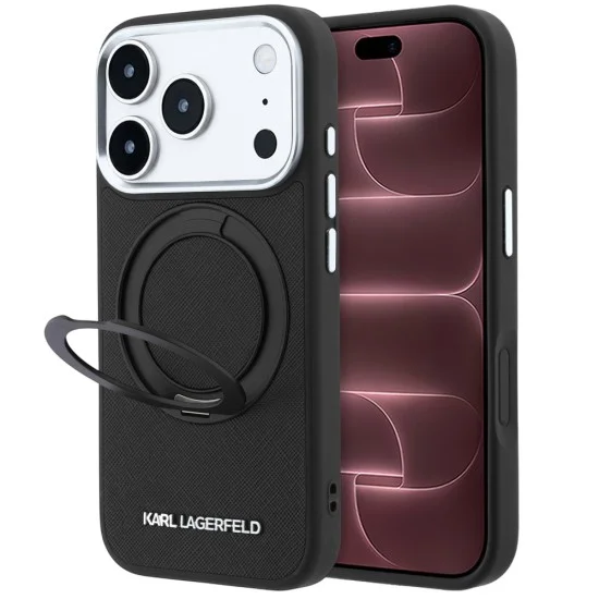 Калъф за iPhone 17 Pro Max - Ring Stand 360 Saffiano MagSafe (KLHMP18X6PSARSKMK) - Karl Lagerfeld - Черен