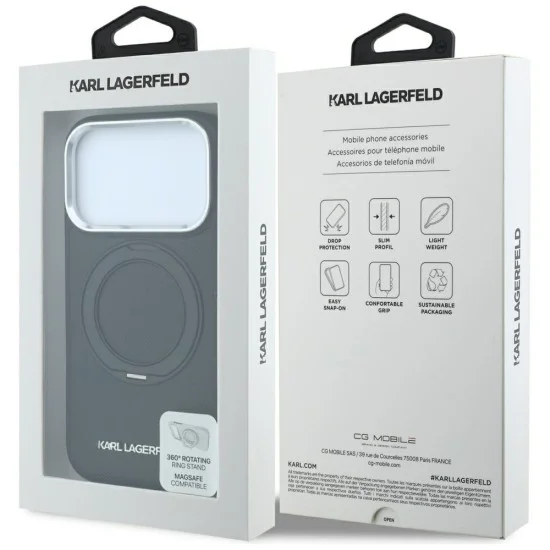 Калъф за iPhone 17 Pro Max - Ring Stand 360 Saffiano MagSafe (KLHMP18X6PSARSKMK) - Karl Lagerfeld - Черен