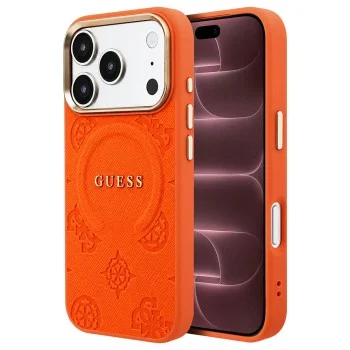 Калъф за iPhone 17 Pro Max - Saffiano Peony & Ring MagSafe (GUHMP18XPSAMSECO) - Guess - Оранжев