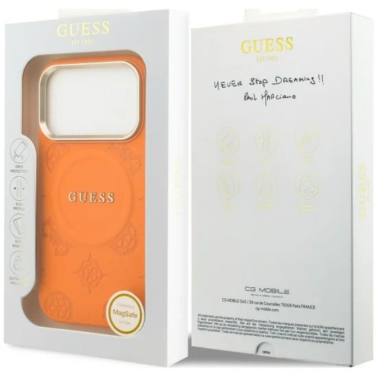 Калъф за iPhone 17 Pro Max - Saffiano Peony & Ring MagSafe (GUHMP18XPSAMSECO) - Guess - Оранжев