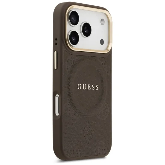 Калъф за iPhone 17 Pro Max - Saffiano Peony & Ring MagSafe (GUHMP18XPSAMSECW) - Guess - Кафяв