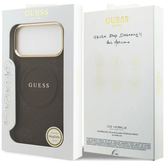 Калъф за iPhone 17 Pro Max - Saffiano Peony & Ring MagSafe (GUHMP18XPSAMSECW) - Guess - Кафяв