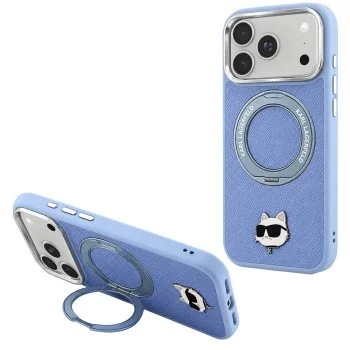 Калъф за телефон за iPhone 18 Pro Max / iPhone 17 Pro Max Saffiano Ring Stand 360 C Pin MagSafe (KLHMP18XPSRSCHHB) - Karl Lagerfeld - Светлосин